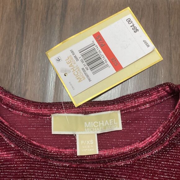 Michael Kors Dark Ruby Burgundy Ribbed Shimmering Long Sleeve Top - Picture 2 of 6